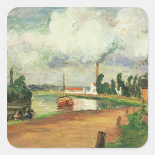 Pegatina Cuadrada Camille Pissarro Pescadores a orillas de la O