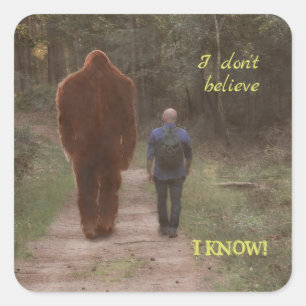 PEGATINA CUADRADA CAMINANDO CON SASQUATCH DE PIE