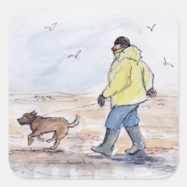 Pegatina Cuadrada Caminando el perro - 01 (Anverso)