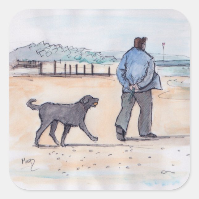 Pegatina Cuadrada caminando el perro - 07 (Anverso)