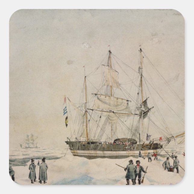 Pegatina Cuadrada Caminando en el paquete, Ross Expedition, 1842 (Anverso)