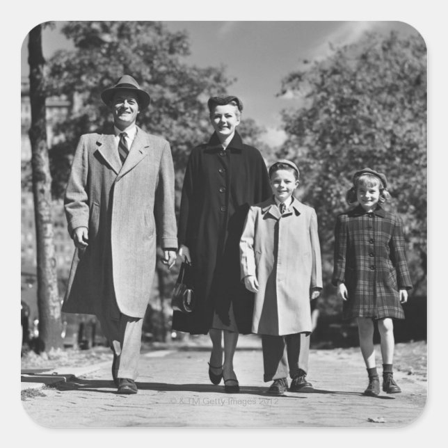 Pegatina Cuadrada Caminata familiar (Anverso)