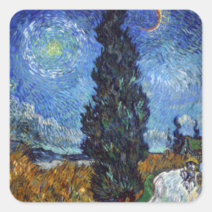 Pegatina Cuadrada Camino con cipreses Impresionismo