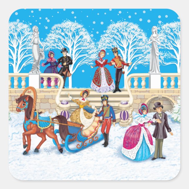 Pegatina Cuadrada Camino de invierno (Anverso)