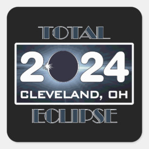 Pegatina Cuadrada Camino de la Totalidad del Eclipse Total Cleveland