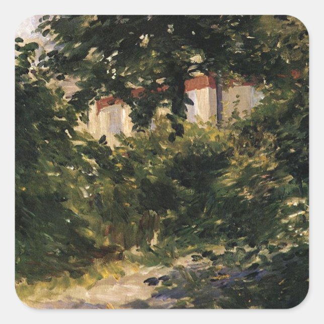 Pegatina Cuadrada Camino del jardín en Rueil por Édouard Manet (Anverso)