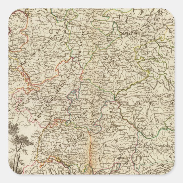 Pegatina Cuadrada Caminos postales europeos (Anverso)