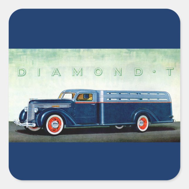 Pegatina Cuadrada Camión azul Diamond T 1937 (Anverso)