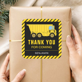 Pegatina Cuadrada Camión Construcción Fiesta de Cumpleaños Favor Peg