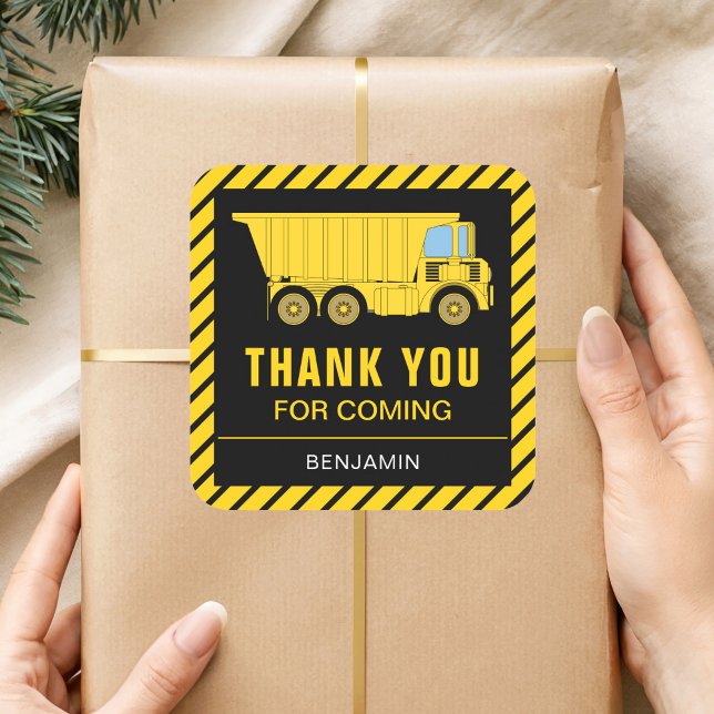 Pegatina Cuadrada Camión Construcción Fiesta de Cumpleaños Favor Peg (Subido por el creador)