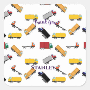 Pegatina Cuadrada Camión Cute Red Yellow Black Name Gracias
