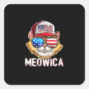 Pegatina Cuadrada Camión De Bandera Americana Meowica 4 De Julio