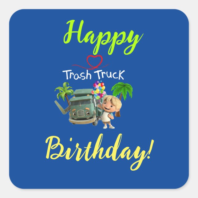 Pegatina Cuadrada Camión de basura (Anverso)