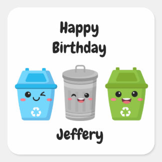 Pegatina Cuadrada Camión de basura verde - Cumpleaños de los niños