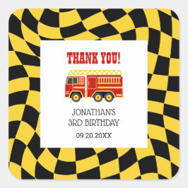 Pegatina Cuadrada Camión de bomberos amarillo negro al rojo vivo ter