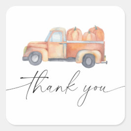 Pegatina Cuadrada Camión de calabaza tarjeta de agradecimiento