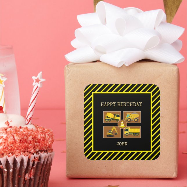 Pegatina Cuadrada Camión de construcción Niños Decoraciones Fiestas  (Fiesta)