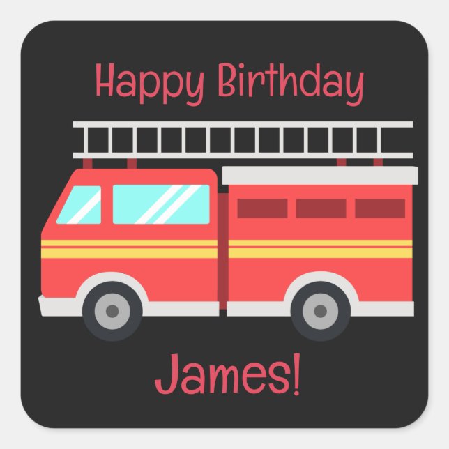 Pegatina Cuadrada Camión de fuego personalizado (Anverso)
