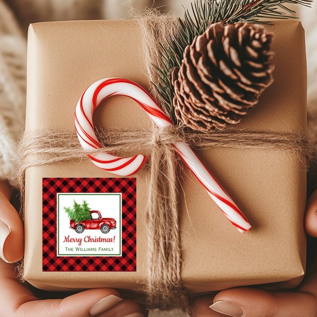 Pegatina Cuadrada Camión de Navidad de época | Vacaciones en escúfal (Subido por el creador)