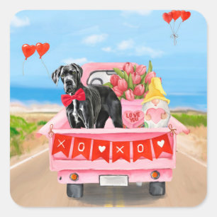 Pegatina Cuadrada Camión El día de San Valentín de Perro Grande Dane