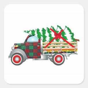 Pegatina Cuadrada Camión navidad