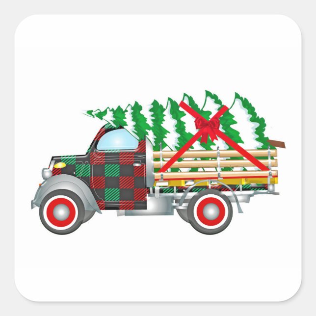 Pegatina Cuadrada Camión navidad (Anverso)