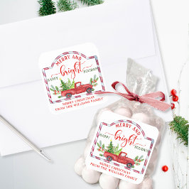 Pegatina Cuadrada Camión Rojo Vintage, personalizado, mora y brillan