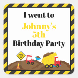 Pegatina Cuadrada Camión volcado y cumpleaños de Digger a la que 'fu