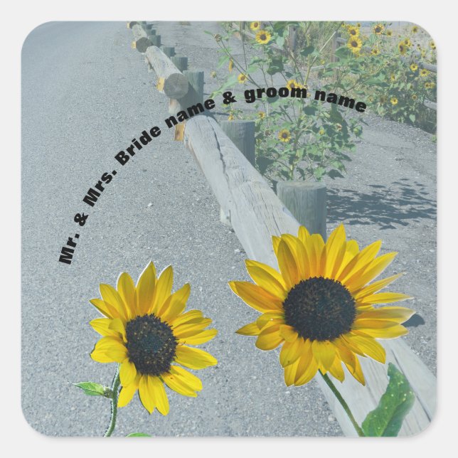 Pegatina Cuadrada Camiones de boda flores casuales de carreteras de  (Anverso)