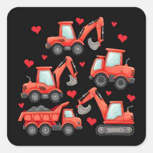 Pegatina Cuadrada Camiones de construcción para día de San Valentín