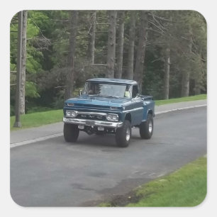 Pegatina Cuadrada Camioneta pickup azul clásica antigua de GMC