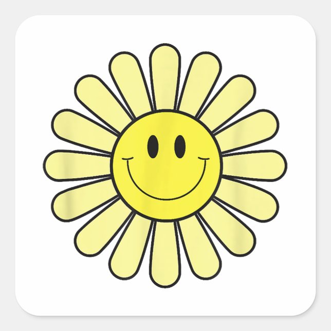 Pegatina Cuadrada Camisa de flor de sonrisa amarilla de los 70 Feliz (Anverso)