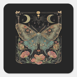 Pegatina Cuadrada Camisa De La Mota De Whimsigoth, Mariposa Botánica