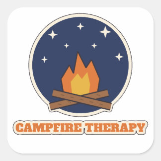 Pegatina Cuadrada Camisa de Linóleo de Terapia de Fogata de Camping