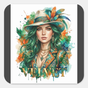 Pegatina Cuadrada Camiseta de arte de fantasía con retrato de mujer