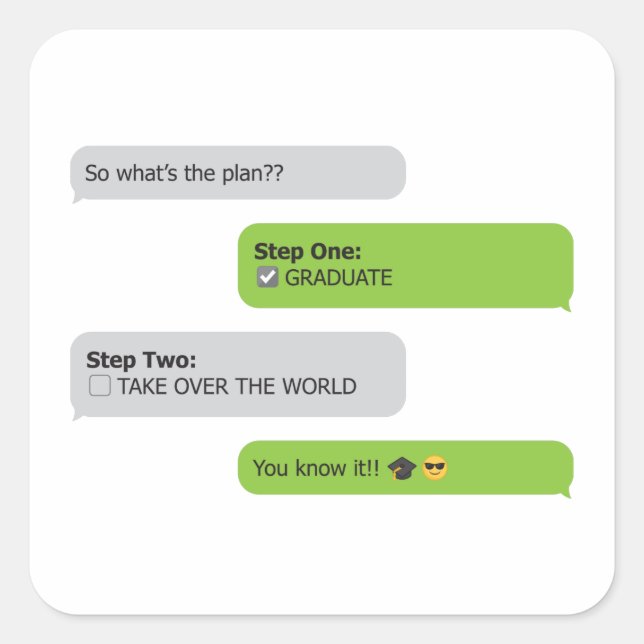 Pegatina Cuadrada Camiseta de chat del plan de graduación (Anverso)