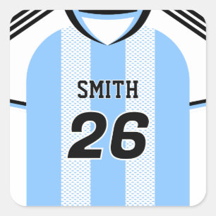 Pegatina Cuadrada Camiseta de fútbol de Argentina con nombre y númer