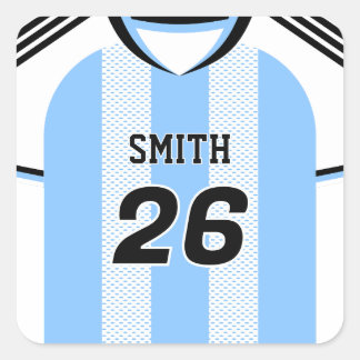 Pegatina Cuadrada Camiseta de fútbol de Argentina con nombre y númer