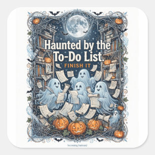 Pegatina Cuadrada "Camiseta de Halloween 'Atormentado por la lista d