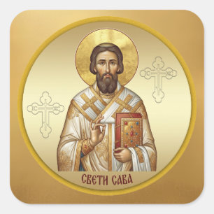 Pegatina Cuadrada Camiseta de icono ortodoxo de San Sava