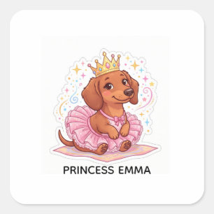 Pegatina Cuadrada Camiseta de niña con nombre personalizado Princesa
