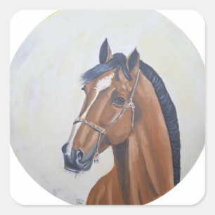 Pegatina Cuadrada Camiseta de retrato de caballo majestuoso