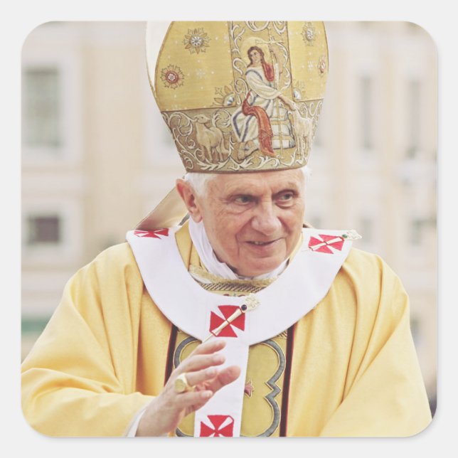 Pegatina Cuadrada Camiseta del Papa Benedicto XVI (Anverso)