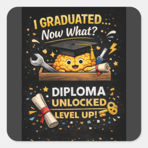 Pegatina Cuadrada Camiseta Divertida de Graduación – Me Gradué ¿Y Ah