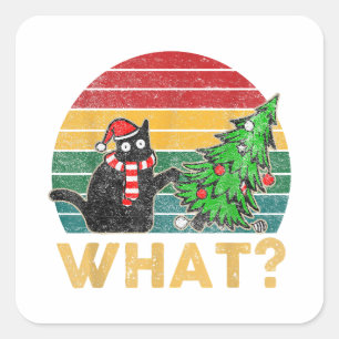 Pegatina Cuadrada Camiseta divertida de Navidad con suéter feo Gato
