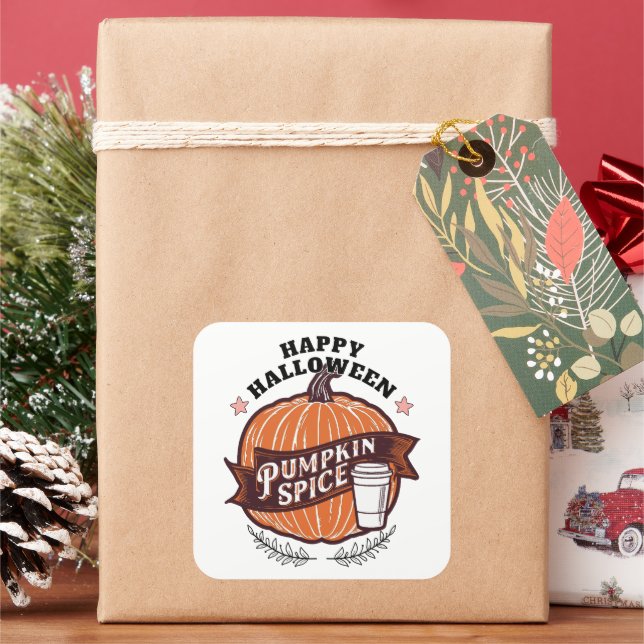 Pegatina Cuadrada Camiseta feliz de Halloween (Vacaciones)