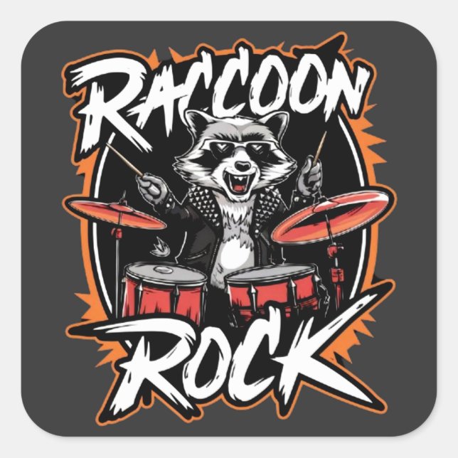 Pegatina Cuadrada Camiseta Raccoon Rock - Funny Raccoon Cowboy Desig (Anverso)