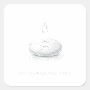 Pegatina Cuadrada Camiseta Taoísta: El Agua Desgasta la Piedra