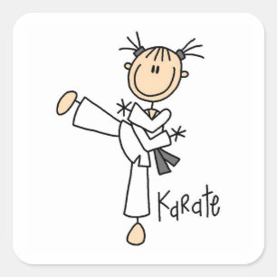 Pegatina Cuadrada Camisetas de karate de chica de figuras de palitos
