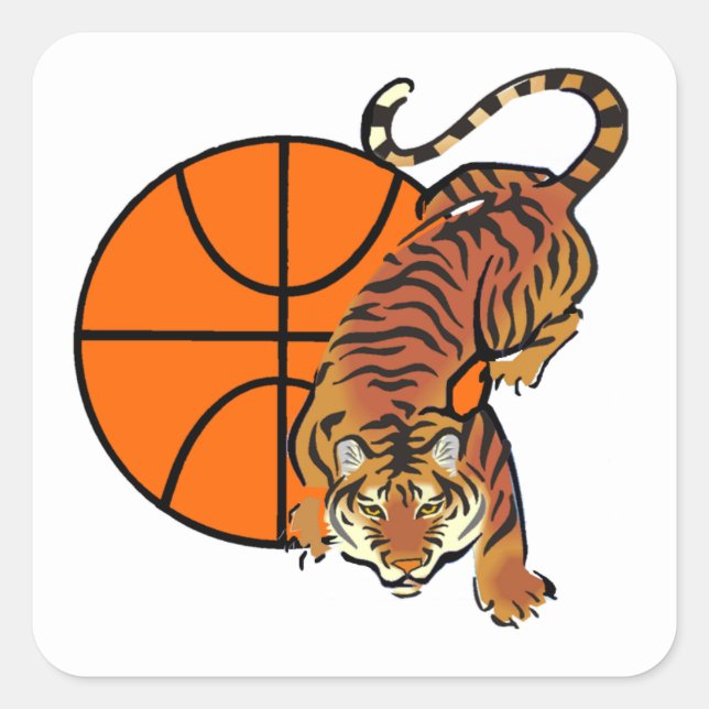 Pegatina Cuadrada Camisetas y regalos de baloncesto de tigre (Anverso)